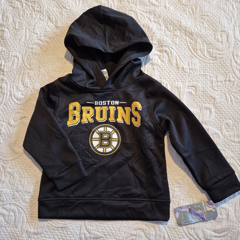 Boston Bruins boys size 2T black pullover hoodie, front pocket, NEW